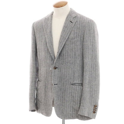 【中古】ラルディーニ LARDINI リネン テーラードジャケット ブラックxホワイト【 48 】【 状態ランクC 】【 メンズ 】