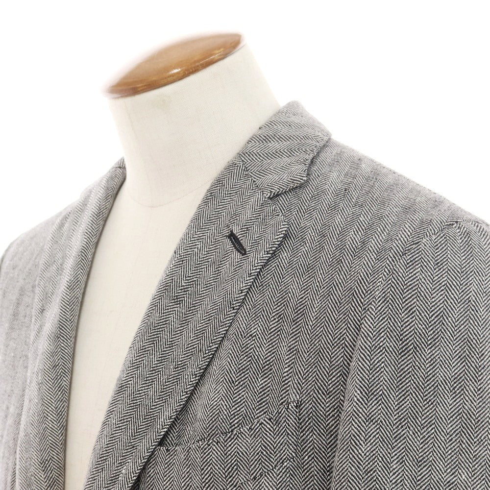 【中古】ラルディーニ LARDINI リネン テーラードジャケット ブラックxホワイト【 48 】【 状態ランクC 】【 メンズ 】