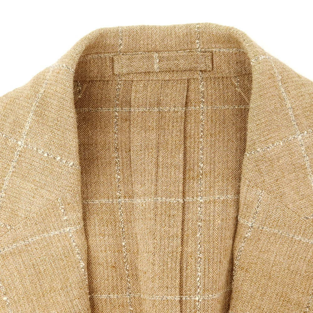 【中古】ラルディーニ LARDINI リネンコットン チェック テーラードジャケット ベージュブラウン系【 表記なし（L位） 】【 状態ランクC 】【 メンズ 】