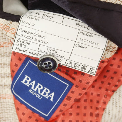 【中古】バルバ BARBA コットンリネン チェック テーラードジャケット ライトベージュxブラウン×オレンジ【 46 】【 状態ランクB 】【 メンズ 】