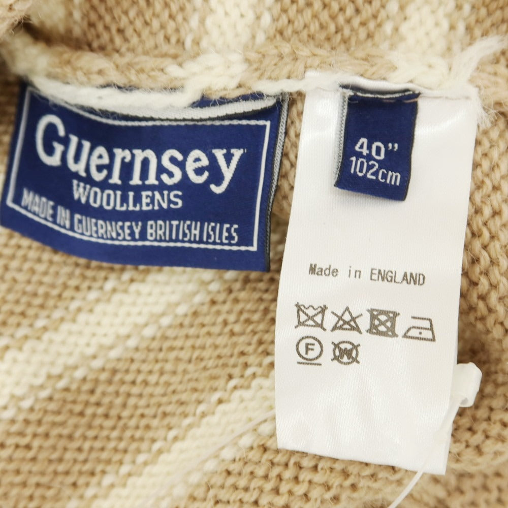 【中古】ガンジーウーレンズ GUERNSEY WOOLLENS ウール ボーダー モックネック プルオーバーニット ライトブラウンxアイボリー【 40 】【 状態ランクA 】【 メンズ 】