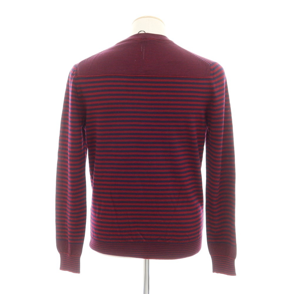 【中古】マスク +39 masq ハイゲージ ウール ボーダー クルーネック プルオーバーニット ボルドーxネイビー【サイズM】【 状態ランクA 】【 メンズ 】 [EPD]