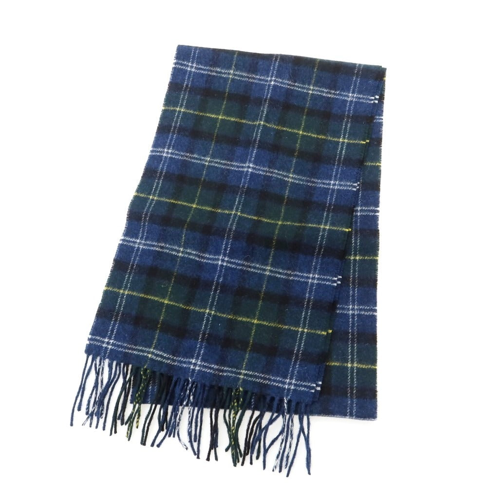 【中古】バブアー Barbour ウール チェック マフラー ダークブルー系xダークグリーン【 状態ランクB 】【 メンズ 】 [CPD]