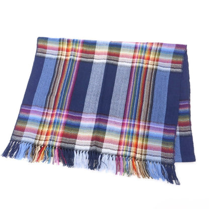 【中古】イノウエブラザーズ THE INOUE BROTHERS ウール系 チェック 大判 マフラー ネイビーxマルチカラー【 状態ランクB 】【 メンズ 】