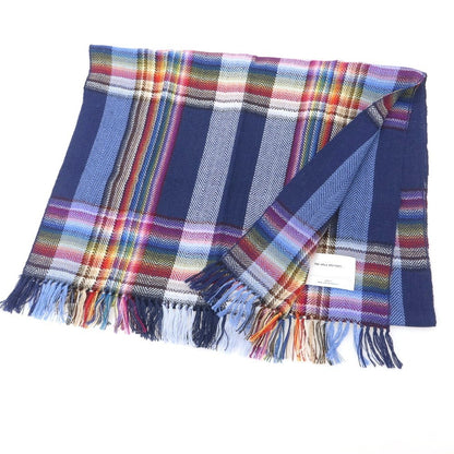 【中古】イノウエブラザーズ THE INOUE BROTHERS ウール系 チェック 大判 マフラー ネイビーxマルチカラー【 状態ランクB 】【 メンズ 】