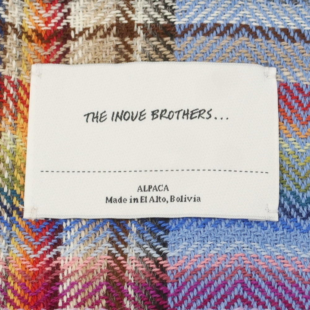 【中古】イノウエブラザーズ THE INOUE BROTHERS ウール系 チェック 大判 マフラー ネイビーxマルチカラー【 状態ランクB 】【 メンズ 】