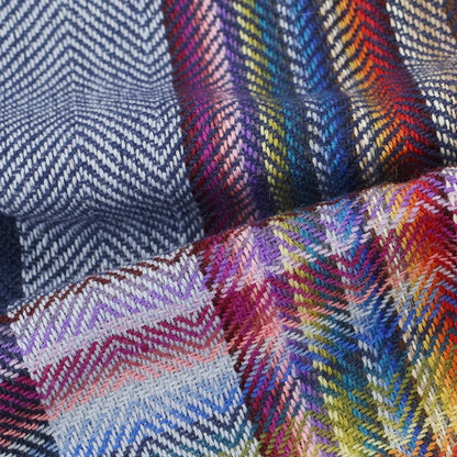 【中古】イノウエブラザーズ THE INOUE BROTHERS ウール系 チェック 大判 マフラー ネイビーxマルチカラー【 状態ランクB 】【 メンズ 】