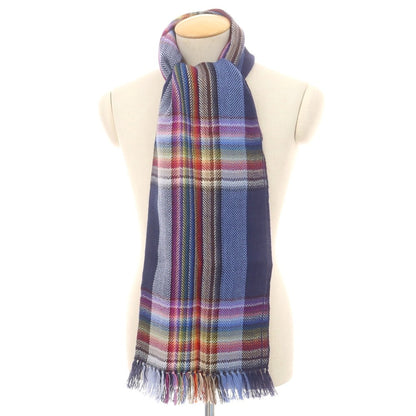 【中古】イノウエブラザーズ THE INOUE BROTHERS ウール系 チェック 大判 マフラー ネイビーxマルチカラー【 状態ランクB 】【 メンズ 】