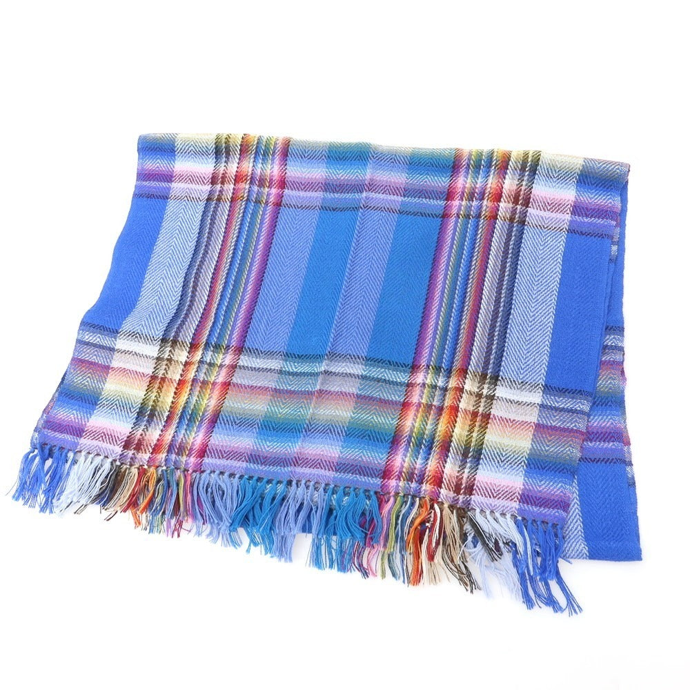 【中古】イノウエブラザーズ THE INOUE BROTHERS ウール系 チェック 大判 マフラー ブルーxマルチカラー【 状態ランクB 】【 メンズ 】