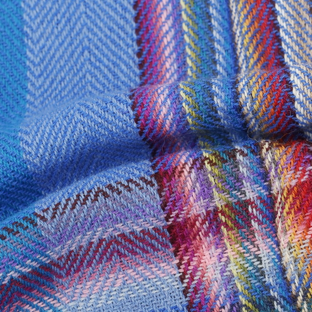 【中古】イノウエブラザーズ THE INOUE BROTHERS ウール系 チェック 大判 マフラー ブルーxマルチカラー【 状態ランクB 】【 メンズ 】