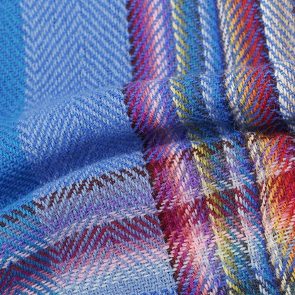 【中古】イノウエブラザーズ THE INOUE BROTHERS ウール系 チェック 大判 マフラー ブルーxマルチカラー【 状態ランクB 】【 メンズ 】