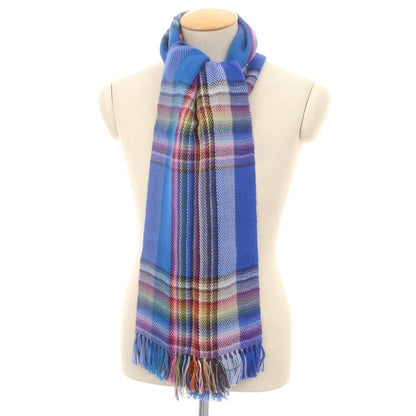 【中古】イノウエブラザーズ THE INOUE BROTHERS ウール系 チェック 大判 マフラー ブルーxマルチカラー【 状態ランクB 】【 メンズ 】