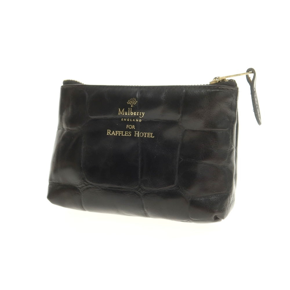 【中古】マルベリー MULBERRY クロコ型押しレザー RAFFLES HOTEL ポーチ ブラック【 状態ランクA 】【 ユニセックス 】