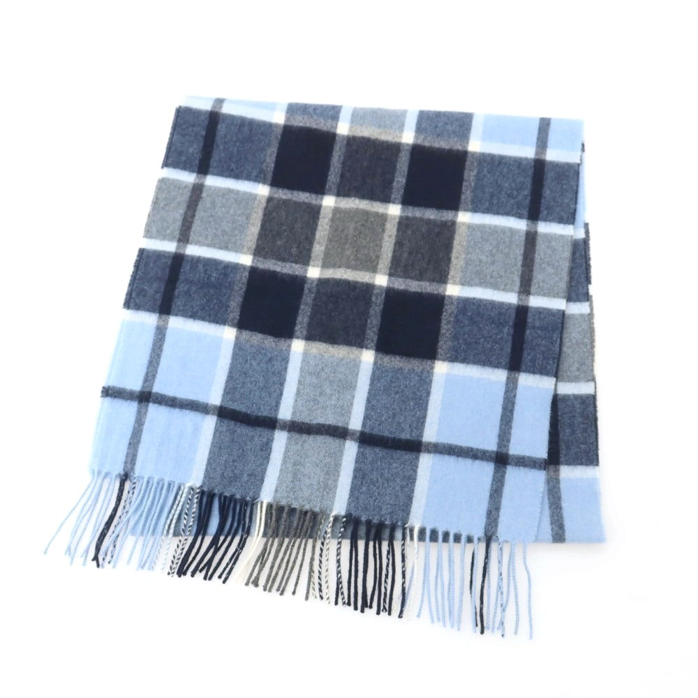 【中古】フェアファクス FAIRFAX カシミヤ チェック マフラー ライトブルーxネイビー【 状態ランクA 】【 メンズ 】