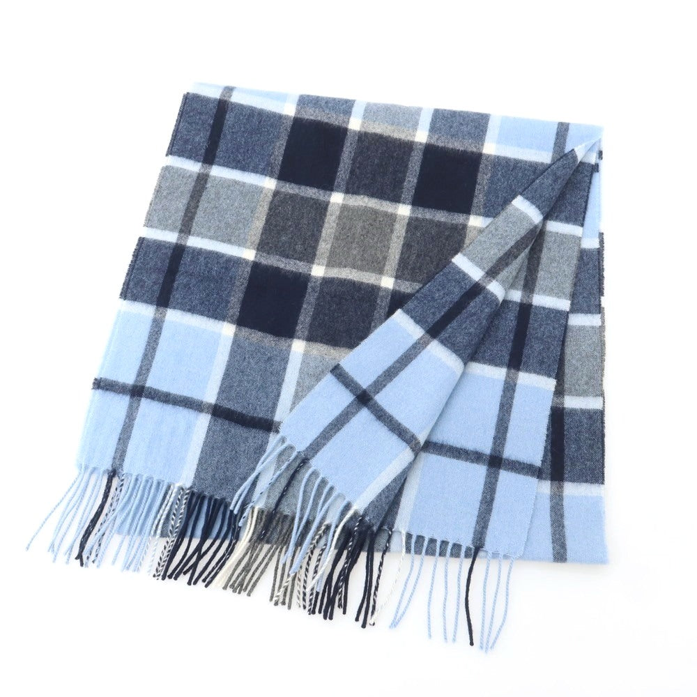 【中古】フェアファクス FAIRFAX カシミヤ チェック マフラー ライトブルーxネイビー【 状態ランクA 】【 メンズ 】