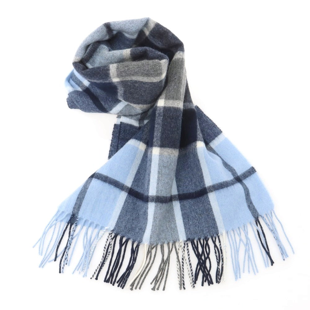 【中古】フェアファクス FAIRFAX カシミヤ チェック マフラー ライトブルーxネイビー【 状態ランクA 】【 メンズ 】