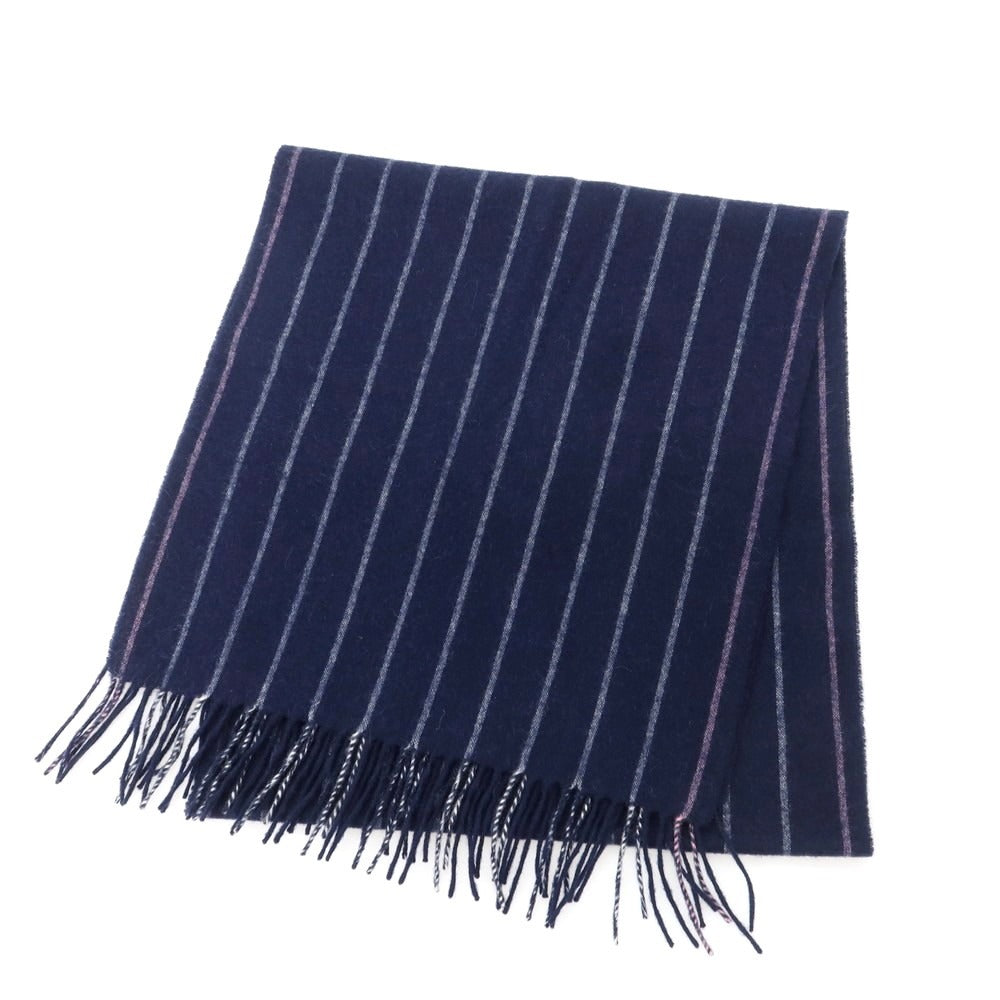 【中古】フェアファクス FAIRFAX カシミヤ ストライプ マフラー ネイビーxホワイト【 状態ランクB 】【 メンズ 】