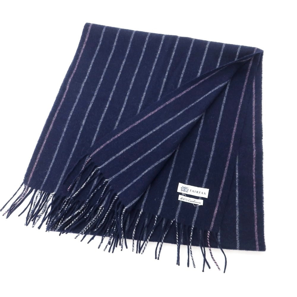 【中古】フェアファクス FAIRFAX カシミヤ ストライプ マフラー ネイビーxホワイト【 状態ランクB 】【 メンズ 】
