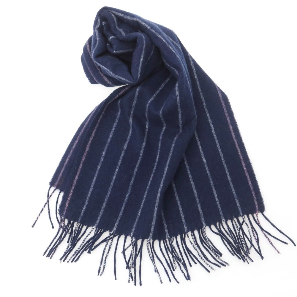 【中古】フェアファクス FAIRFAX カシミヤ ストライプ マフラー ネイビーxホワイト【 状態ランクB 】【 メンズ 】