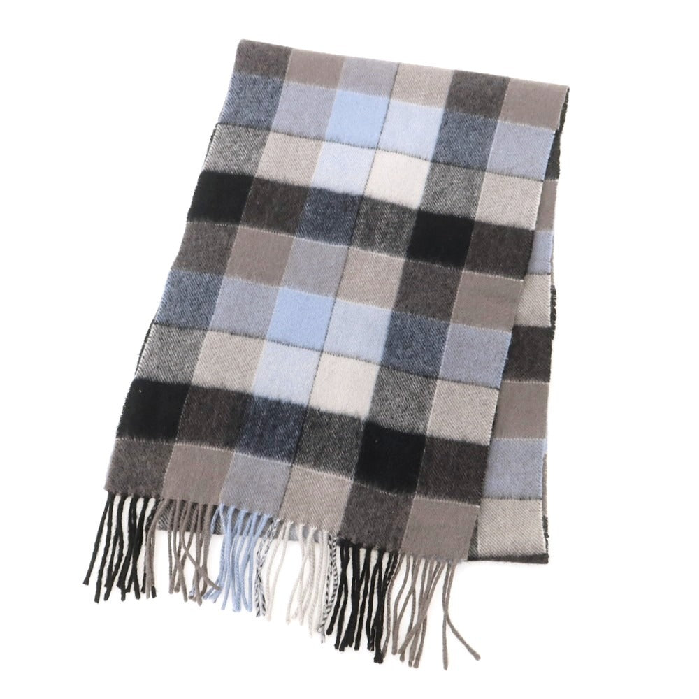 【中古】アクアスキュータム Aquascutum ウール系 チェック マフラー ウォームグレーxライトブルー【 状態ランクB 】【 メンズ 】