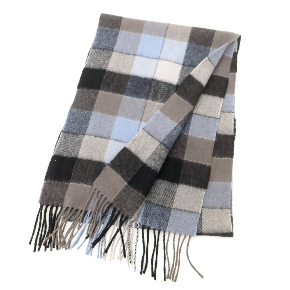 【中古】アクアスキュータム Aquascutum ウール系 チェック マフラー ウォームグレーxライトブルー【 状態ランクB 】【 メンズ 】