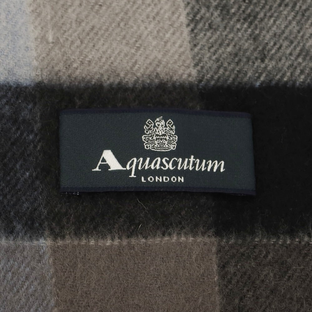 【中古】アクアスキュータム Aquascutum ウール系 チェック マフラー ウォームグレーxライトブルー【 状態ランクB 】【 メンズ 】