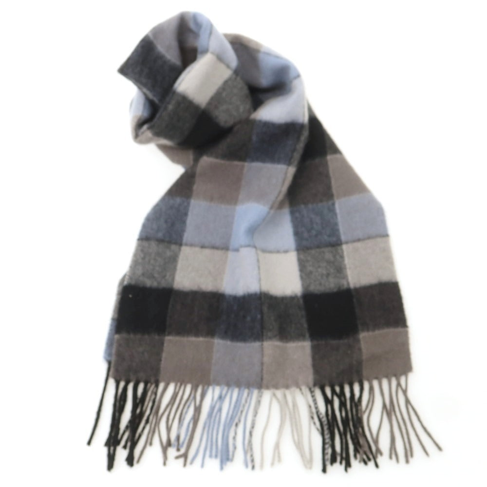 【中古】アクアスキュータム Aquascutum ウール系 チェック マフラー ウォームグレーxライトブルー【 状態ランクB 】【 メンズ 】