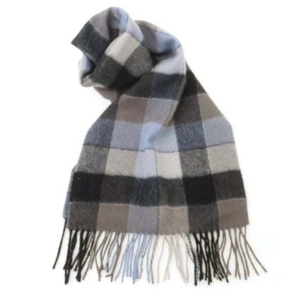 【中古】アクアスキュータム Aquascutum ウール系 チェック マフラー ウォームグレーxライトブルー【 状態ランクB 】【 メンズ 】