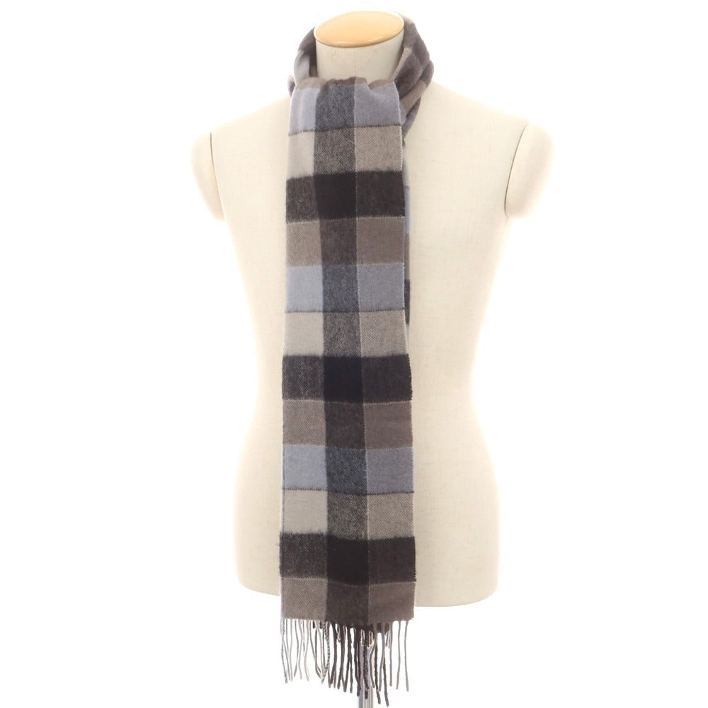 【中古】アクアスキュータム Aquascutum ウール系 チェック マフラー ウォームグレーxライトブルー【 状態ランクB 】【 メンズ 】
