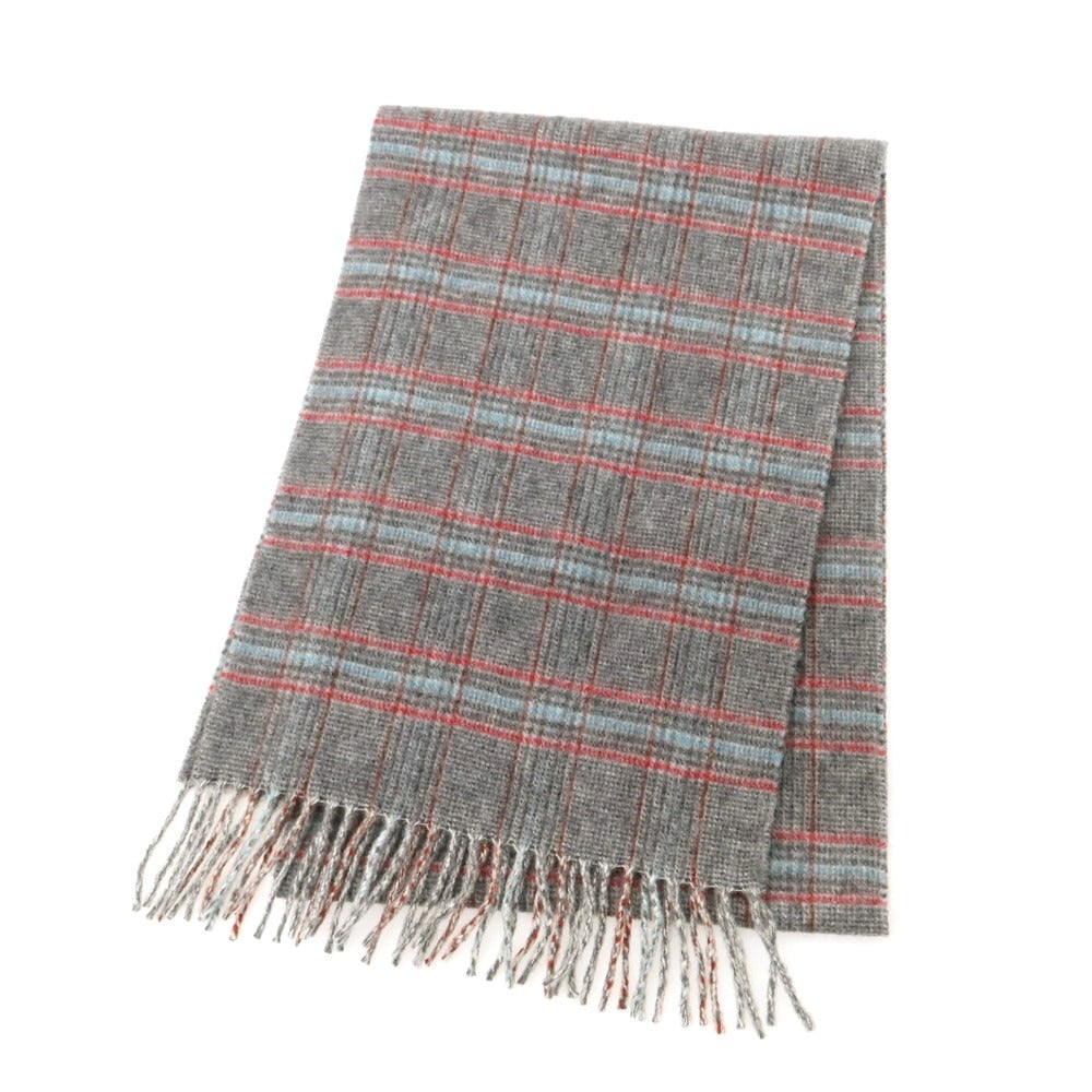 【中古】ジョンストンズ JOHNSTONS カシミヤ チェック マフラー グレーxレッド【 状態ランクB 】【 メンズ 】