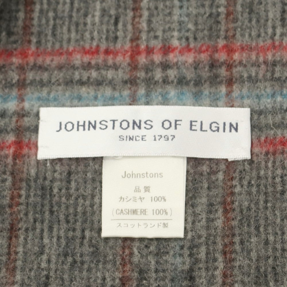 【中古】ジョンストンズ JOHNSTONS カシミヤ チェック マフラー グレーxレッド【 状態ランクB 】【 メンズ 】