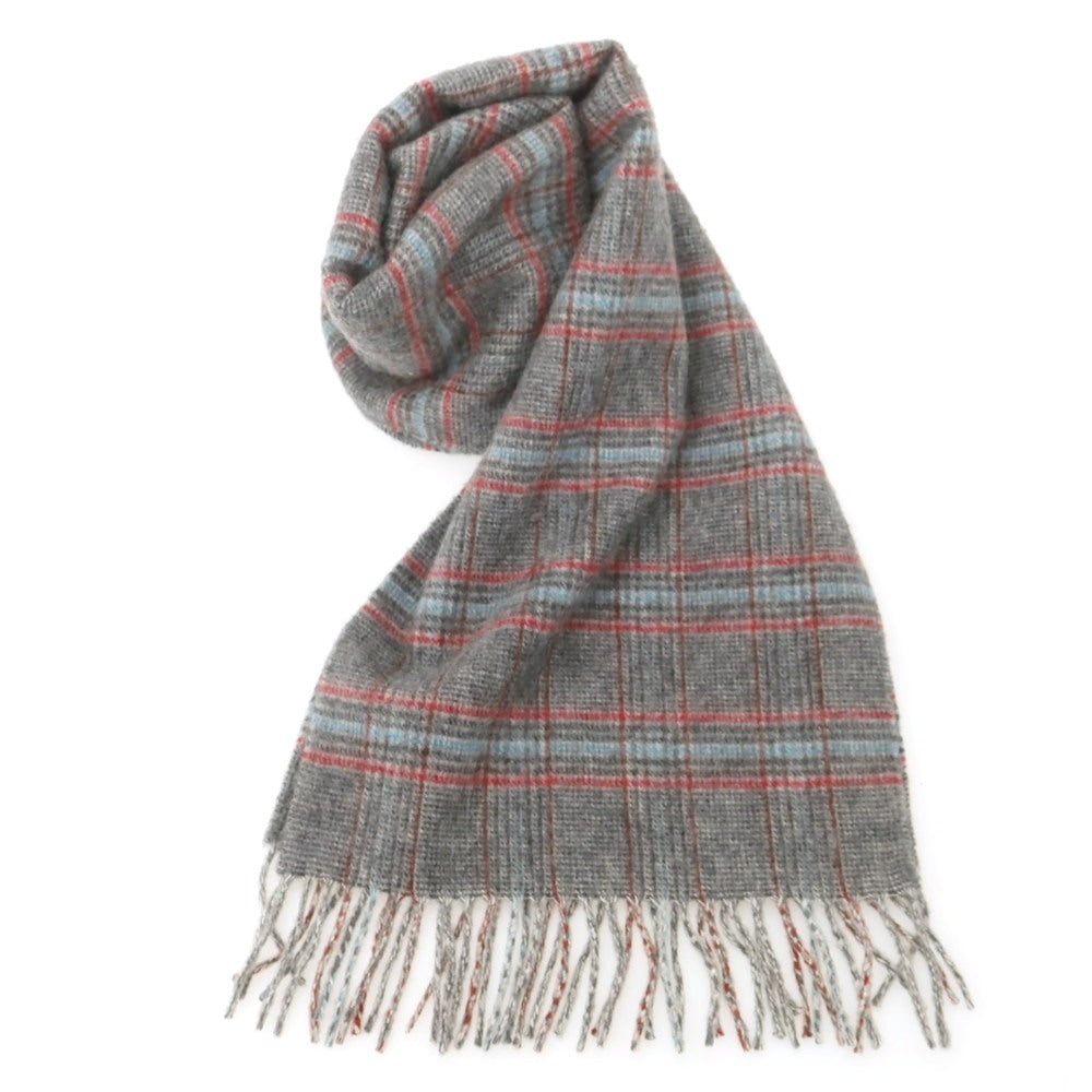【中古】ジョンストンズ JOHNSTONS カシミヤ チェック マフラー グレーxレッド【 状態ランクB 】【 メンズ 】