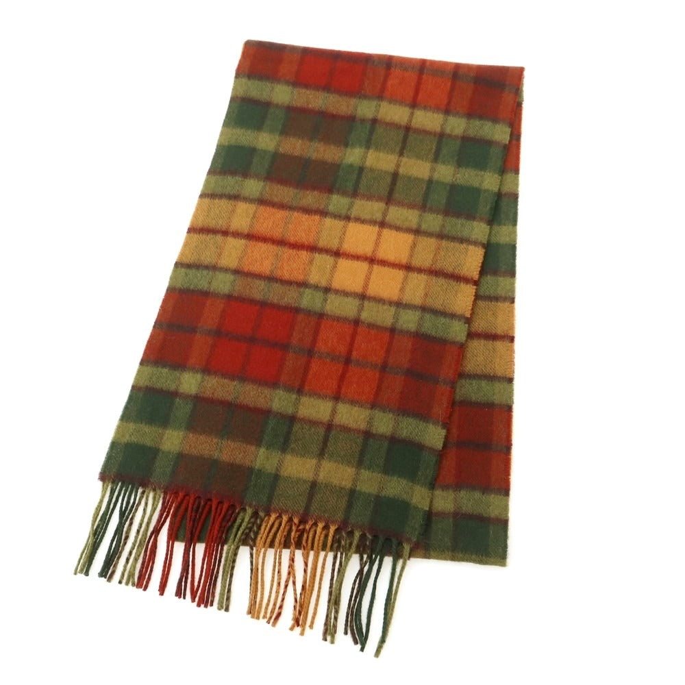 【中古】ジョンストンズ JOHNSTONS カシミヤ チェック マフラー カーキxブリックレッド【 状態ランクB 】【 メンズ 】