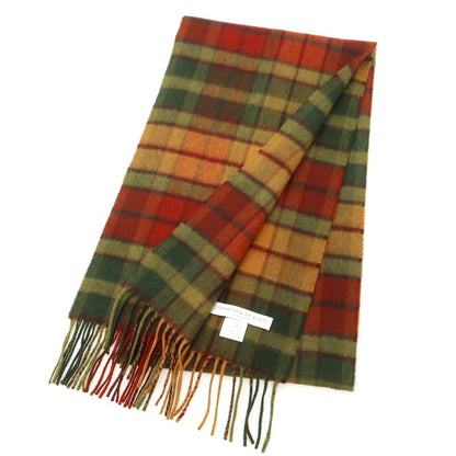 【中古】ジョンストンズ JOHNSTONS カシミヤ チェック マフラー カーキxブリックレッド【 状態ランクB 】【 メンズ 】