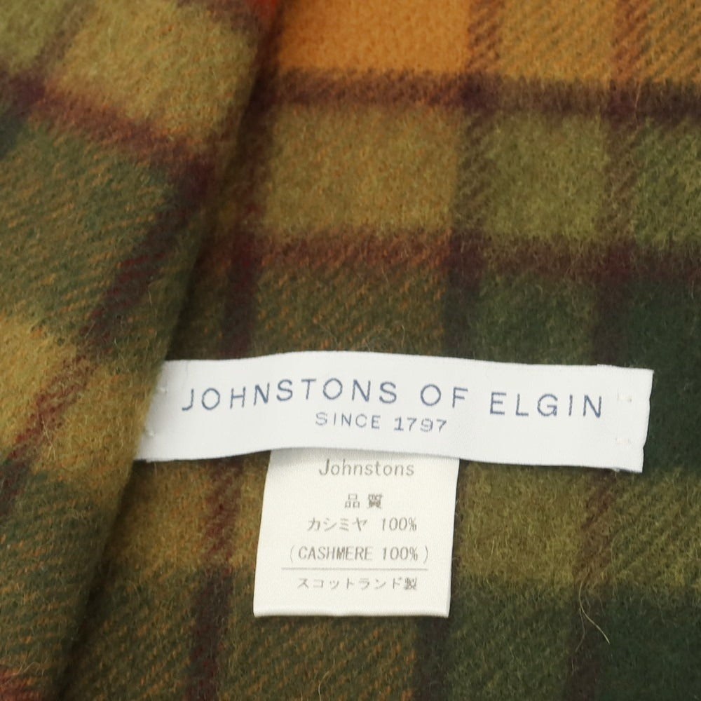 【中古】ジョンストンズ JOHNSTONS カシミヤ チェック マフラー カーキxブリックレッド【 状態ランクB 】【 メンズ 】