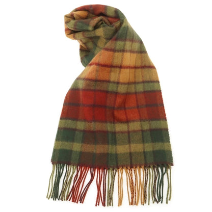【中古】ジョンストンズ JOHNSTONS カシミヤ チェック マフラー カーキxブリックレッド【 状態ランクB 】【 メンズ 】