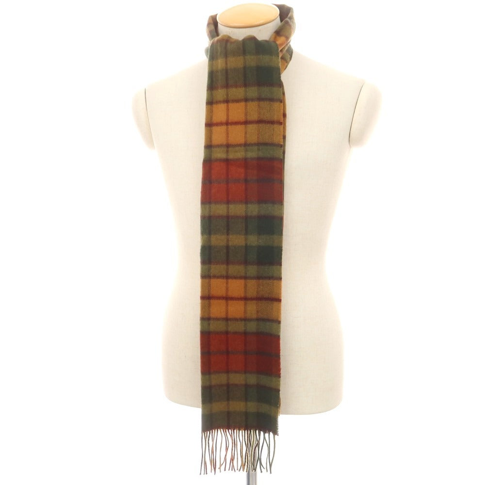 【中古】ジョンストンズ JOHNSTONS カシミヤ チェック マフラー カーキxブリックレッド【 状態ランクB 】【 メンズ 】