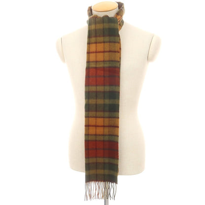【中古】ジョンストンズ JOHNSTONS カシミヤ チェック マフラー カーキxブリックレッド【 状態ランクB 】【 メンズ 】