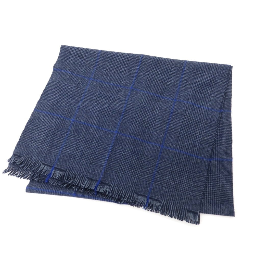 【中古】ジョシュアエリス Joshua Ellis ウール チェック マフラー グレーxネイビー【 状態ランクA 】【 メンズ 】