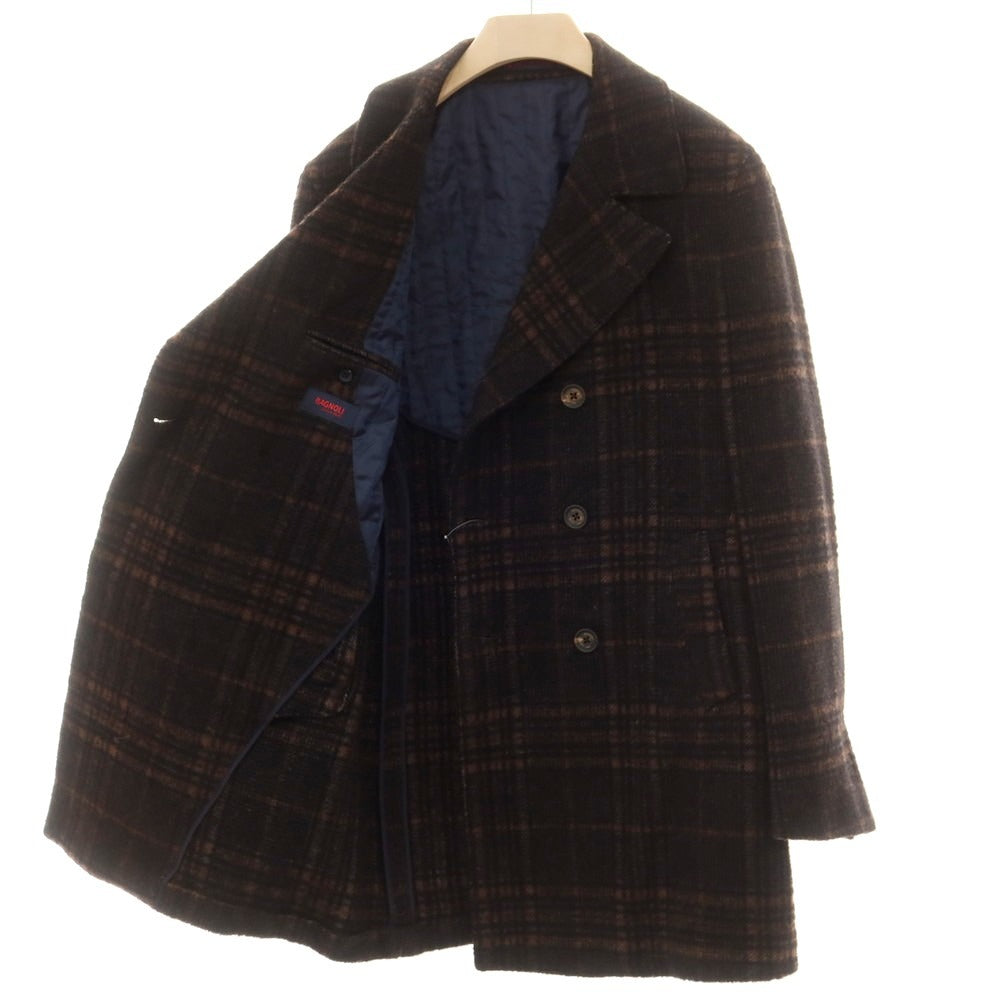 【中古】バニョーリサルトリアナポリ BAGNOLI SARTORIA NAPOLI アルパカウール チェック ダブルブレストコート ブラックxブラウン【 52 】【 状態ランクB 】【 メンズ 】