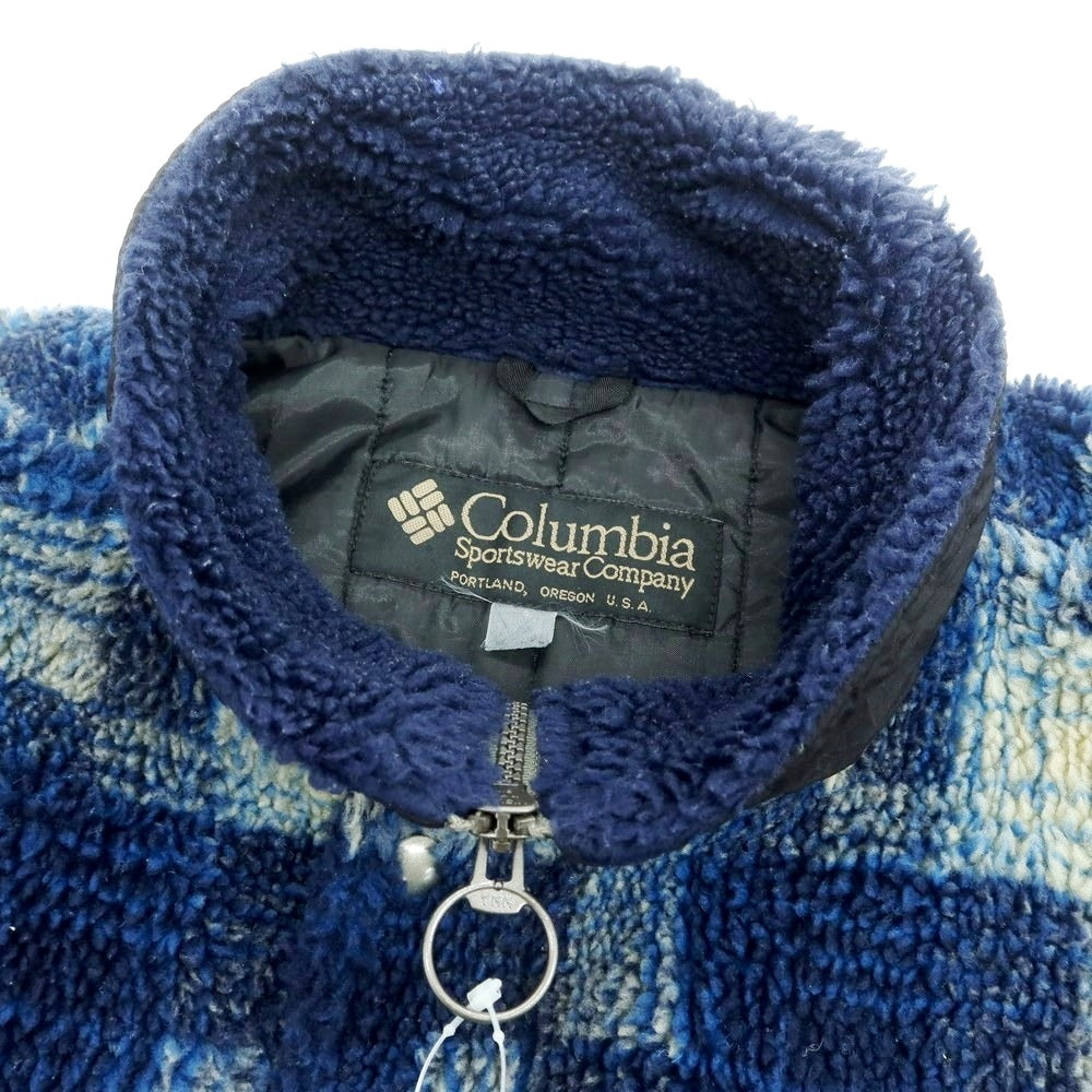 【中古】コロンビア Columbia ポリエステル フリースジャケット ネイビーxホワイト【 表記不明（L位） 】【 状態ランクC 】【 メンズ 】
