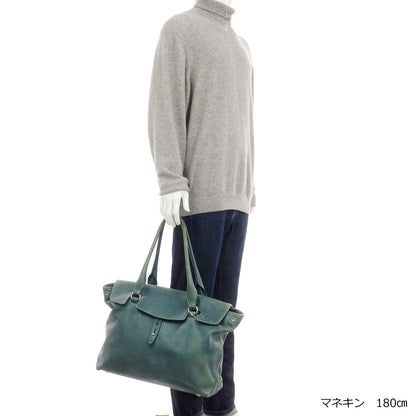 【中古】ステファノマーノ STEFANOMANO レザー フラップトートバッグ ブルーグリーン系【 状態ランクD 】【 メンズ 】