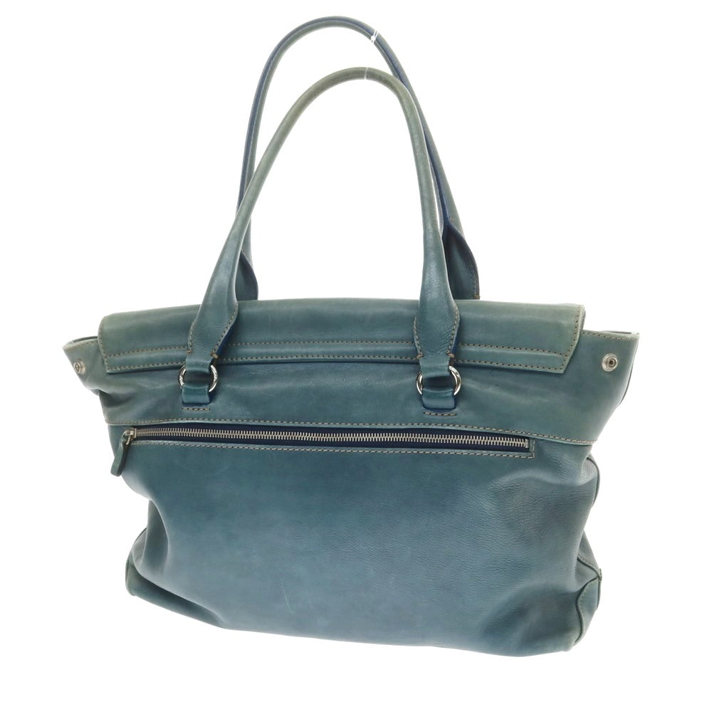 【中古】ステファノマーノ STEFANOMANO レザー フラップトートバッグ ブルーグリーン系【 状態ランクD 】【 メンズ 】