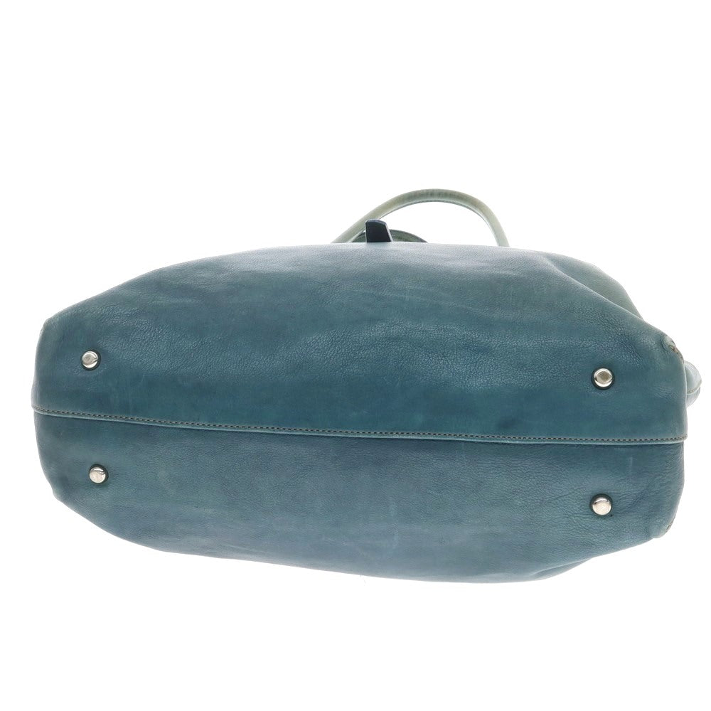 【中古】ステファノマーノ STEFANOMANO レザー フラップトートバッグ ブルーグリーン系【 状態ランクD 】【 メンズ 】