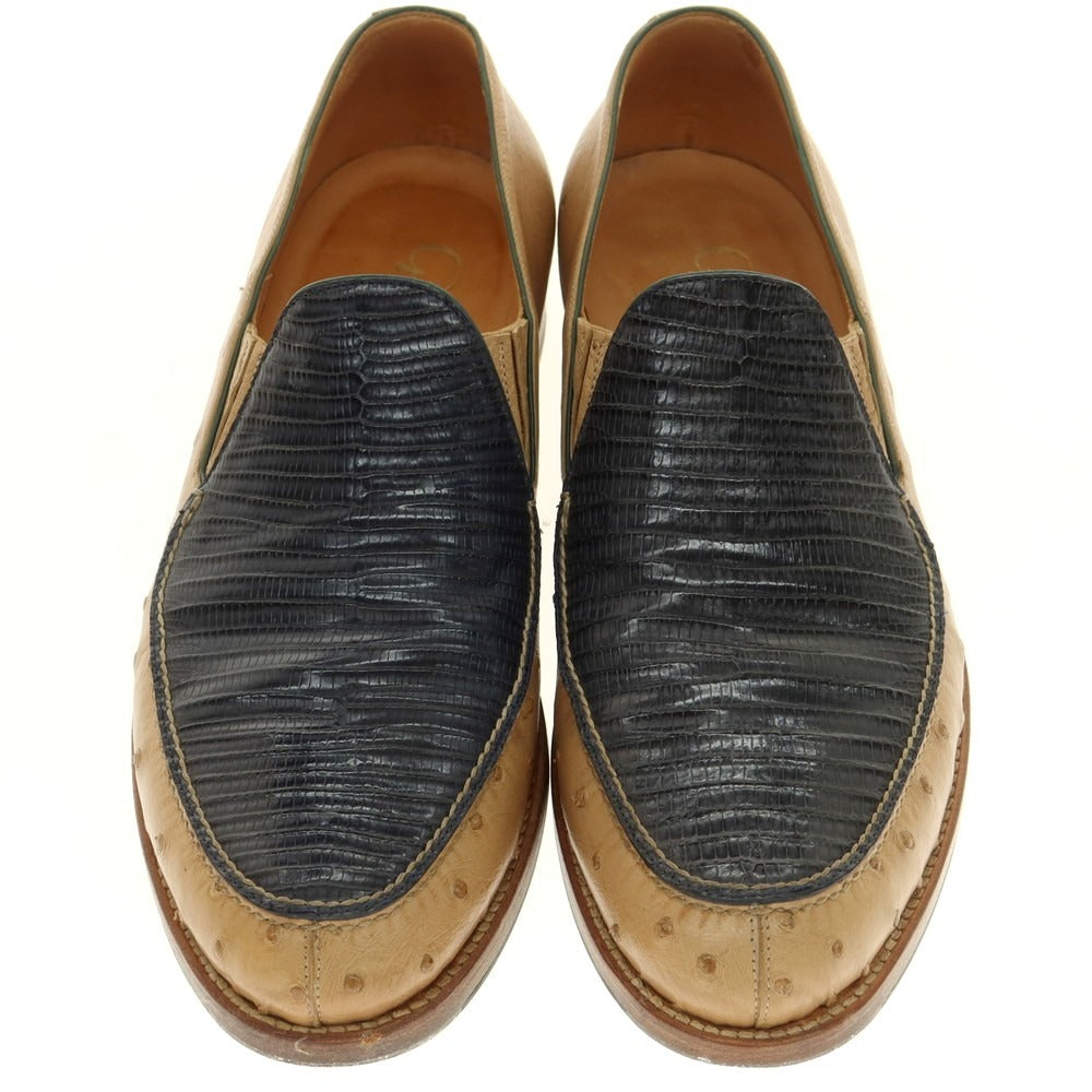【中古】サンカッケイ SUN/kakke × F.LLI Giacometti エキゾチックレザー コンビ ローファー ベージュxネイビー【 42 】【 状態ランクB 】【 メンズ 】