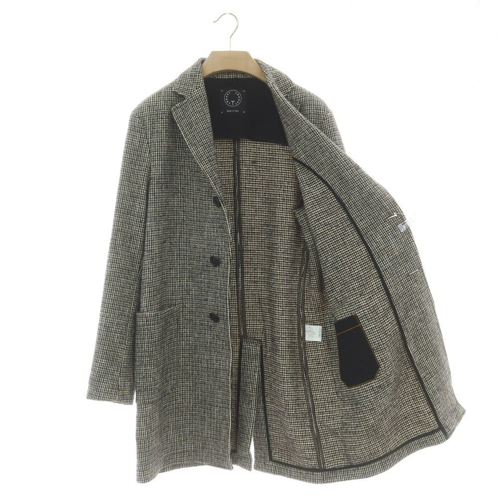 【中古】ティージャケット T-JACKET コットンウールナイロンポリエステル チェスターフィールドコート ライトグレーxブラック【 M 】【 状態ランクB 】【 メンズ 】