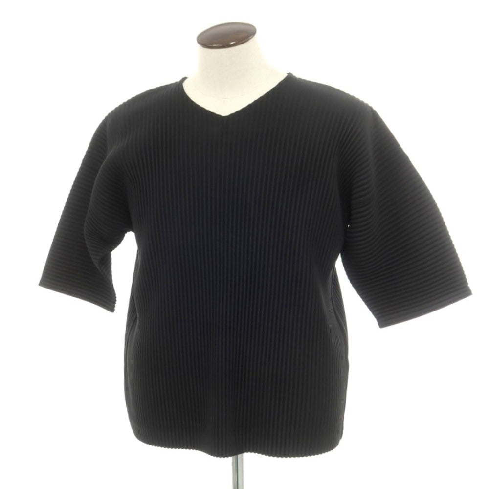 【中古】オム プリッセ イッセイミヤケ HOMME PLISSE ISSEY MIYAKE 2025年春夏 プリーツ Vネック 半袖 カットソー ブラック【 表記なし（L位） 】【 状態ランクA 】【 メンズ 】
