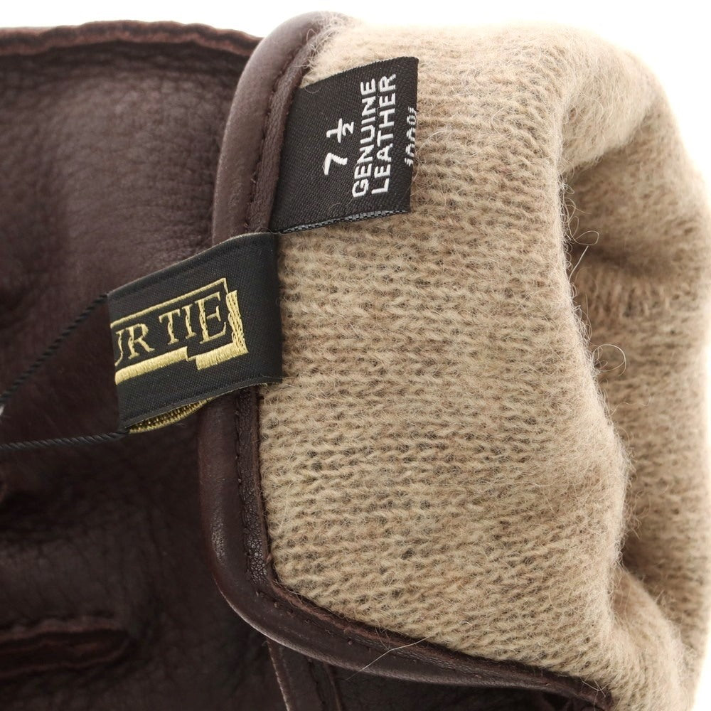 【中古】【未使用】タイユアタイ TIE YOUR TIE レザー カシミヤライニング 手袋 グローブ ダークブラウン【 7 1/2 】【 状態ランクS 】【 メンズ 】