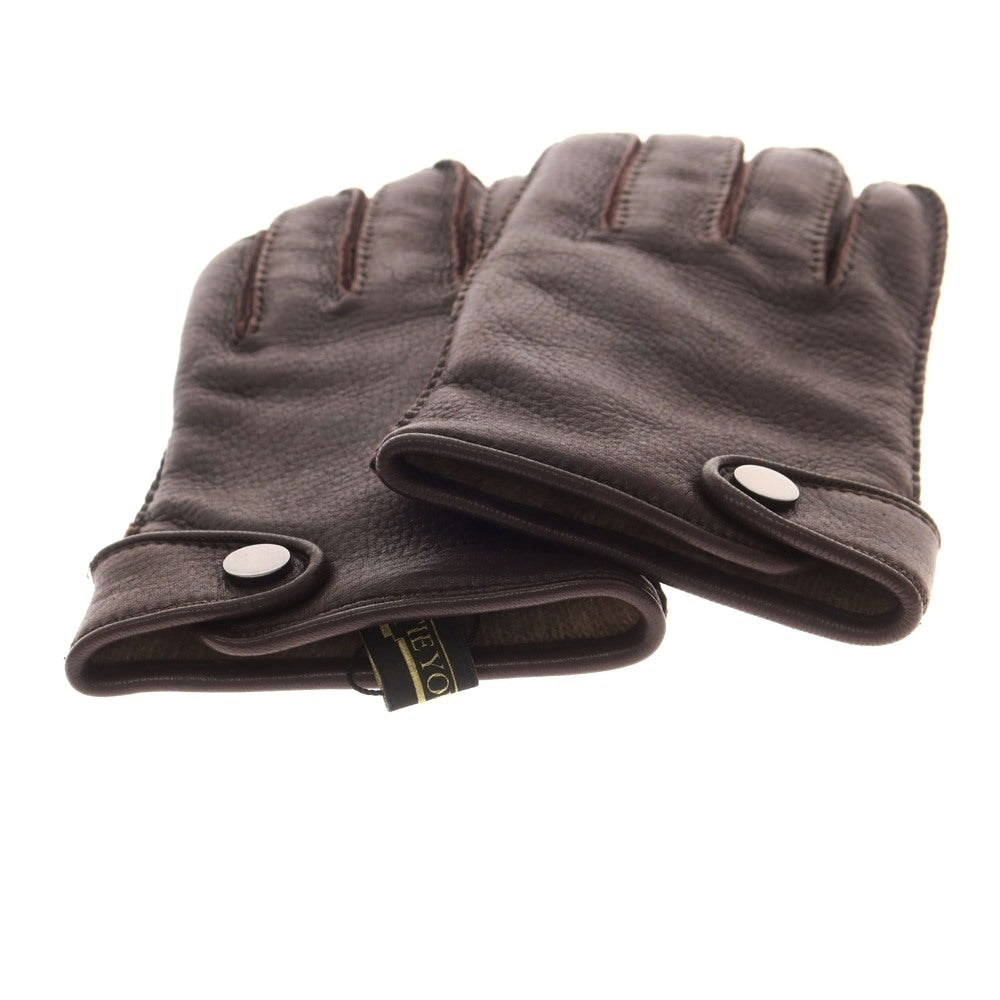 【中古】【未使用】タイユアタイ TIE YOUR TIE レザー カシミヤライニング 手袋 グローブ ダークブラウン【 7 1/2 】【 状態ランクS 】【 メンズ 】