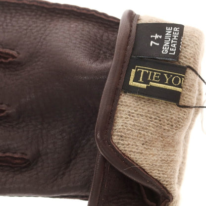 【中古】【未使用】タイユアタイ TIE YOUR TIE レザー カシミヤライニング 手袋 グローブ ダークブラウン【 7 1/2 】【 状態ランクS 】【 メンズ 】